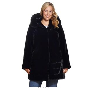 Gallery Plus Size Hooded Black Faux Fur Jacket